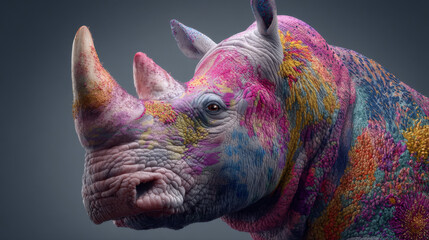 Obraz premium Vibrant, colorful rhinoceros showcasing extraordinary artistic creativity.
