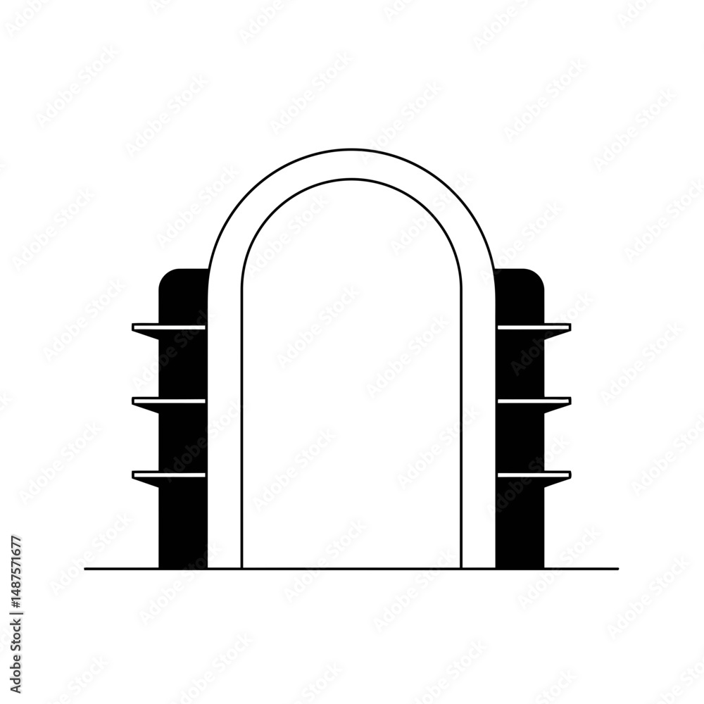 Poster geometric gate: a simple yet elegant line drawing of an arched gate, featuring clean lines and a min