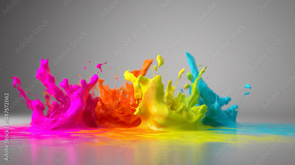 Poster vibrant splashes of colorful paint create dynamic artistic expressions on a surface.