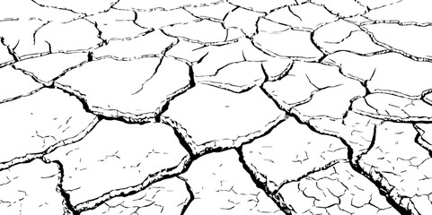 Vector background. Desert backdrop.The cracks texture white and black.Cracks in dry surface soil texture	
