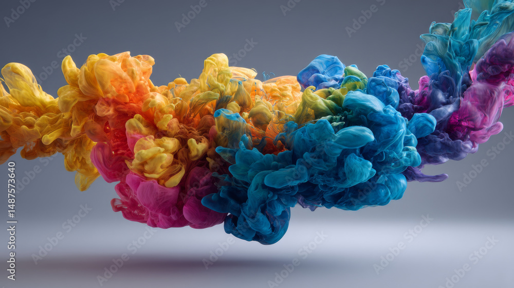 Poster vivid color swirl merging in a dynamic, artistic composition for creative visuals.