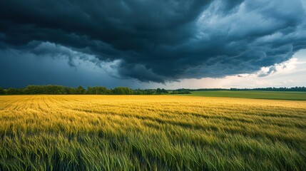 Stormy Sky Over Golden Wheat Field