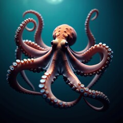 Obraz premium Closeup of a red octopus with white spots against blue background