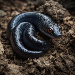 A caecilian curled underground, pure style