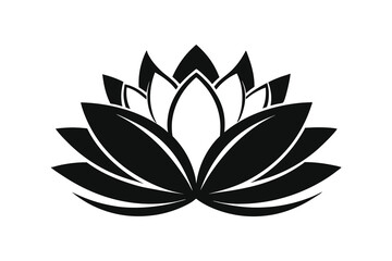 Black and white lotus flower silhouette illustration on white background