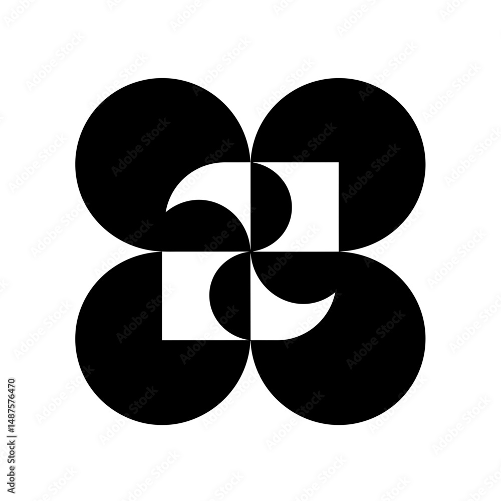Poster geometric harmony: a striking monochrome design features a seamless blend of circles and squares, re