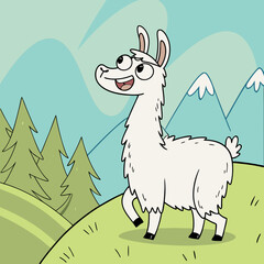 Cool Llama Fun and Cute Cartoon Animal Vector Illustration