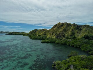 Aerial view of Padar Island between Komodo and Rinca Islands near Labuan Bajo in Indonesia.