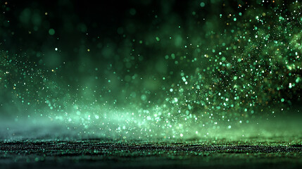 Abstract green background with sparkling glitter and bokeh effect for creative designs