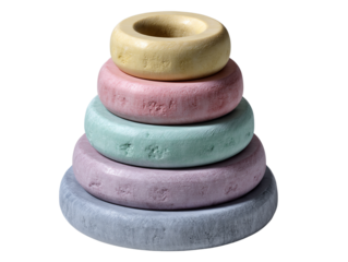Colorful wooden stacking rings, white isolate background.