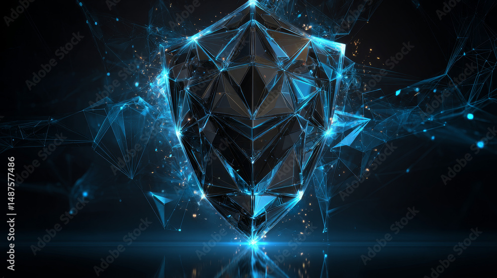 Aufkleber security shield protection form lines, triangles and particle style design. illustration vector