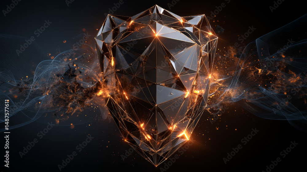 Aufkleber security shield protection form lines, triangles and particle style design. illustration vector