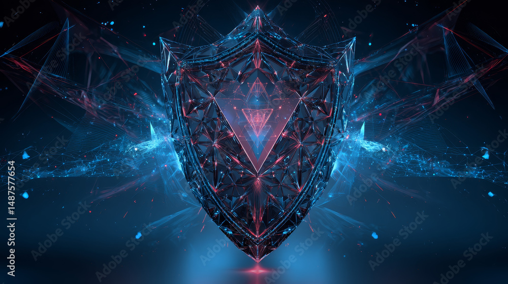 Aufkleber security shield protection form lines, triangles and particle style design. illustration vector