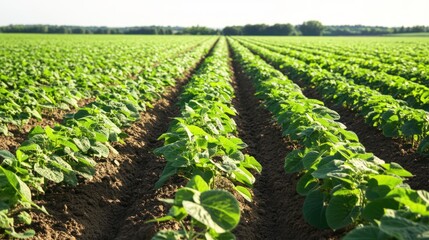 Vibrant Green Soybean Field at Daybreak