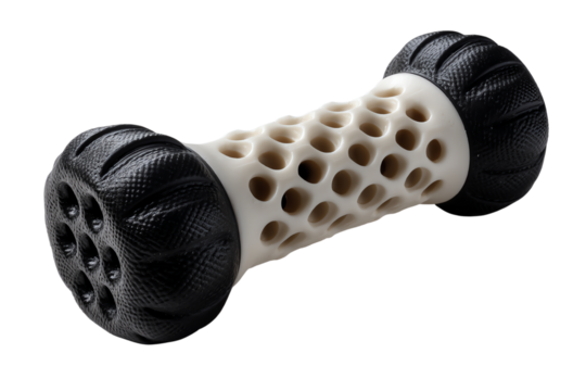 Dog chew toy bone with textured design, white isolate background