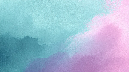 Abstract watercolor background with textured layers of turquoise and soft pink hues