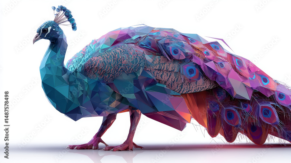 Poster peacock bird illustration in polygonal low poly vector set. collection of abstract polygon vector of