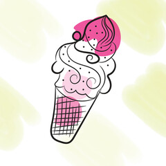 Delicious Strawberry Ice Cream Cone Artistic Illustration