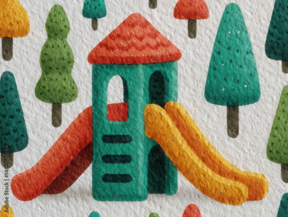 Aufkleber colorful playground set with vibrant slides surrounded by playful trees showcasing creative and imag