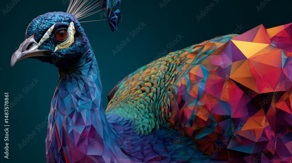 Poster peacock bird illustration in polygonal low poly vector set. collection of abstract polygon vector of