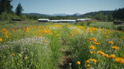 Vibrant Flower Field Path at Sunny Farm