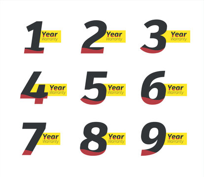 set of 10 year 1,2,3,4,5,6,7,8,9,10 year warrenty black and goldan, label badge gold and black style isolated on white background, Vector golden warranty
