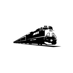 Rolling Rails: A monochrome, graphic portrayal of a modern passenger train speeding along its track, evoking a sense of swift motion and the romance of travel.