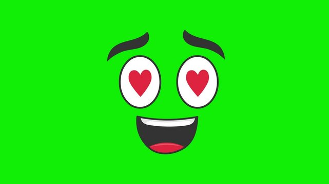 2d Cartoon love eyes blinking wow face font side view 4k animation green screen