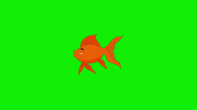 2D cartoon orange goldfish swimming moving green background animation 4k
