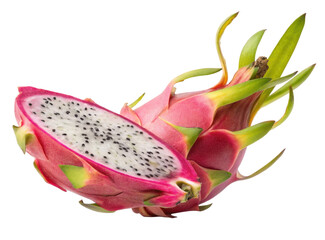 Freshly Sliced Dragonfruit with Vibrant Pink Skin and White Flesh Showing Edible Seeds