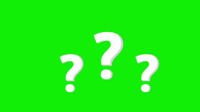2d white questions mark animation green screen background 4k