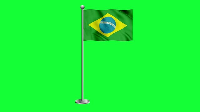 Brazil colorful flag waving 3d rendered animation green screen 4k