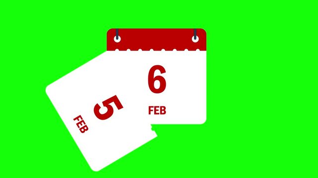 Calendar february months date change dropping page animation green screen