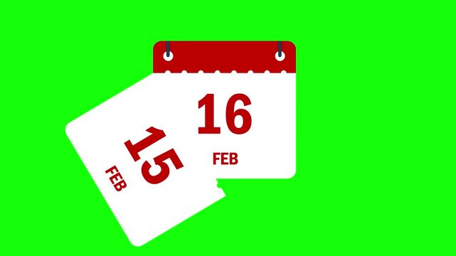 Calendar february months date change dropping page animation green screen