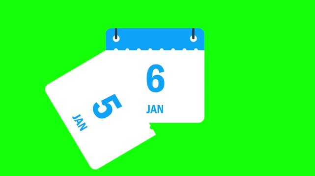 Calendar January months date change dropping page animation green screen
