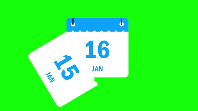Calendar January months date change dropping page animation green screen
