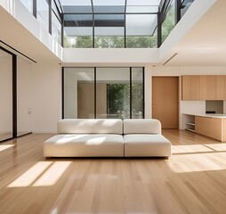 white open plan space featuring light wood furniture 