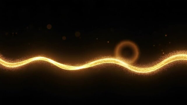 A black background with a golden glitter wave with bokeh lights on top.