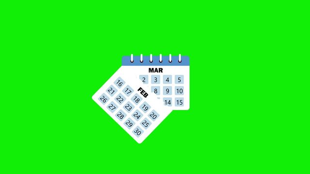 Calendar months pages dropping down january to june green screen background 4k