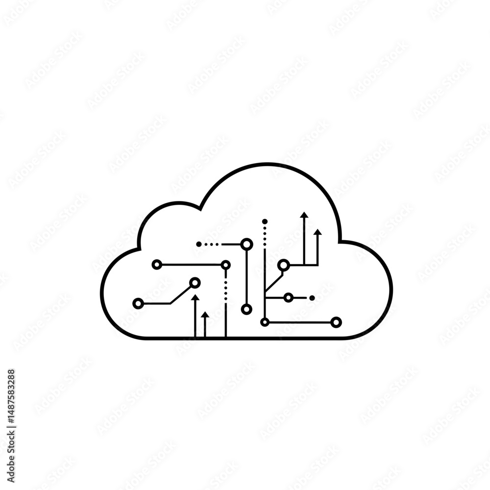 Poster cloud computing icon: a minimalist and modern cloud icon with integrated circuitry, symbolizing the 