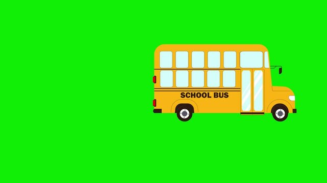 cartoon school double decker bus moving animation green screen background 4k