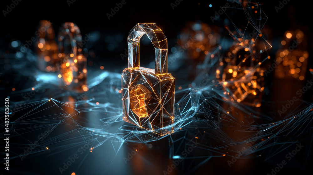 Poster digital padlock with data protection privacy concept. abstract cybersecurity network high-tech digit