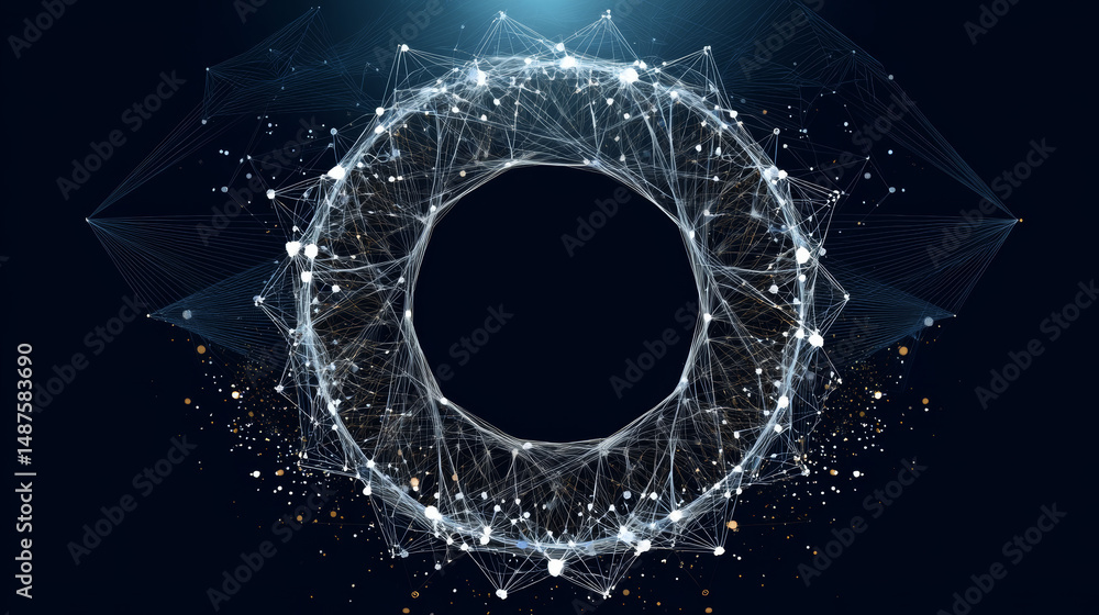 Poster 360 degree icon form lines, triangles and particle style design. illustration vector