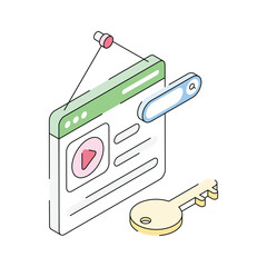 A sleek isometric outline icon showing web video screen