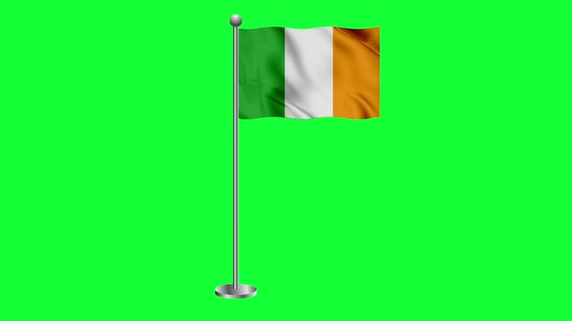 Ireland colorful flag waving 3d rendered animation green screen 4k