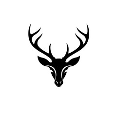 Naklejka premium Deer Head Silhouette: A minimalist silhouette of a deer head, showcasing its elegant antlers against a clean backdrop. Capturing the essence of wilderness.