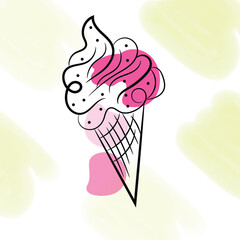Stylized Pink and White Ice Cream Cone Illustration
