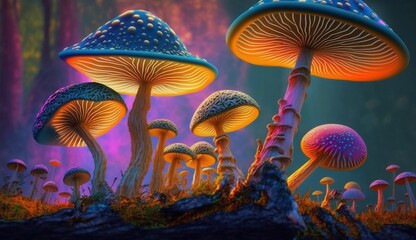 Fototapeta premium Fantasy Mushrooms With Psychedelic Glow