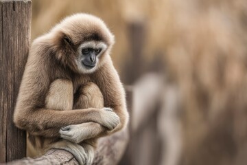 Obraz premium Contemplative Gibbon: A Serene Portrait in Soft Light