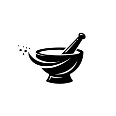 The Essence of Healing: A meticulously crafted vector illustration featuring a mortar and pestle, a timeless symbol of the apothecary, radiating an air of natural healing and traditional wellness.
